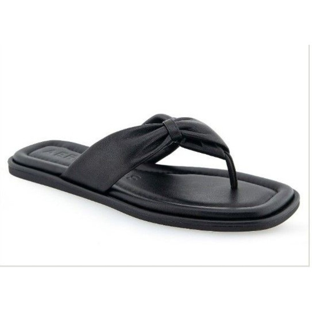 NEW! Women's Aerosoles Bond Leather Thong Sandal, Black Size 5